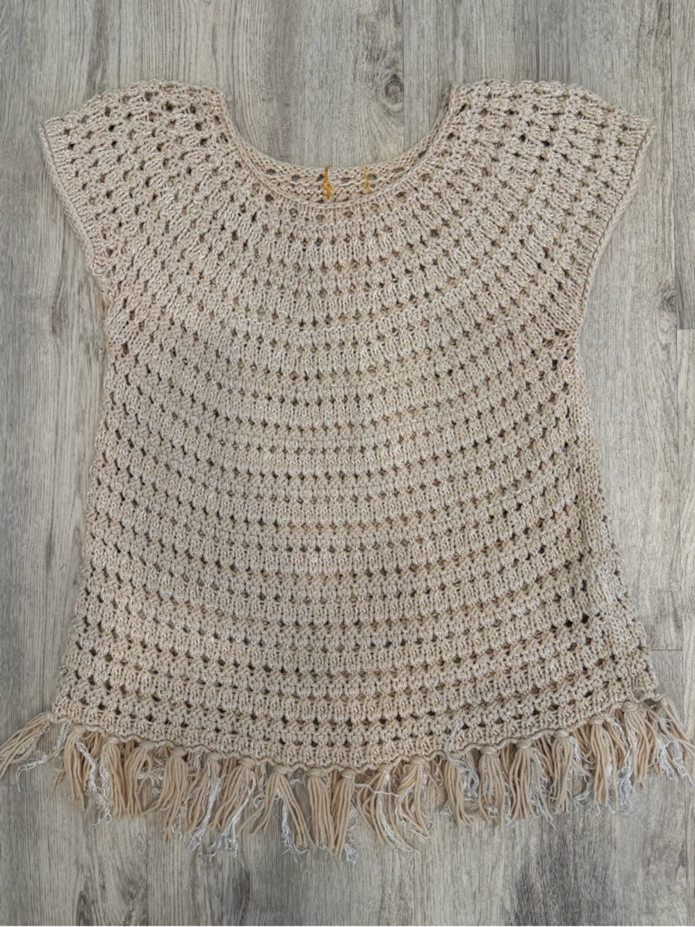 Boho Crochet Knit Fringe Top Beige XS/S Festival Beach